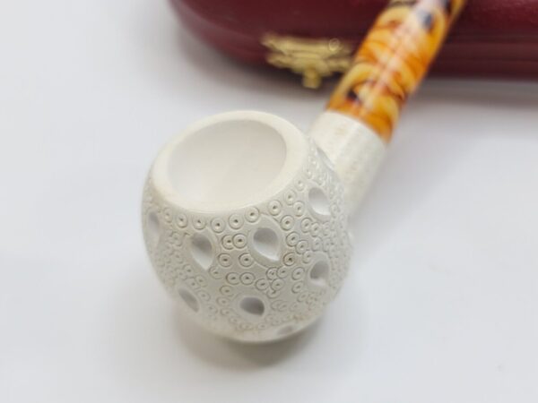 MBSD Meerschaum Small Bent Apple Block Meerschaum Tobacco Pipe, Lattice, Case [SOLD OUT] - Image 9