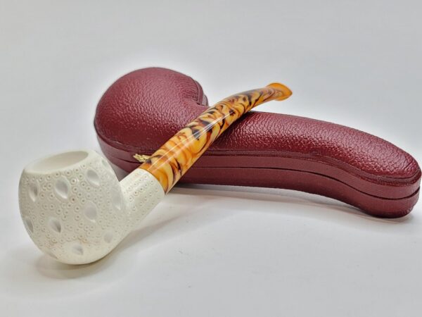 MBSD Meerschaum Small Bent Apple Block Meerschaum Tobacco Pipe, Lattice, Case [SOLD OUT] - Image 10