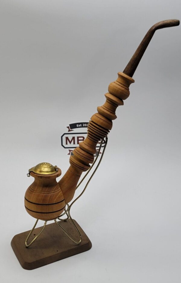 Vintage Long Wooden Tobacco Smoking Pipe, Brass Inserts, Unsmoked [SOLD OUT]