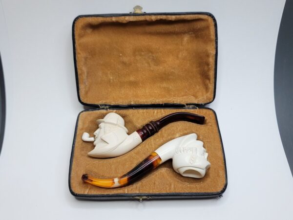Watson & Sherlock Holmes Condo Block Meerschaum Tobacco Pipe Set With Case, NOS [SOLD OUT] - Image 3
