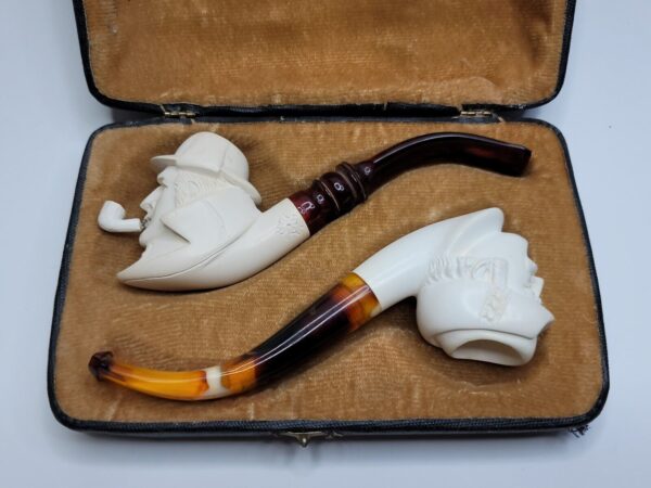 Watson & Sherlock Holmes Condo Block Meerschaum Tobacco Pipe Set With Case, NOS [SOLD OUT] - Image 4