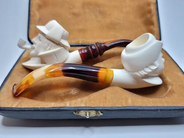 Watson & Sherlock Holmes Condo Block Meerschaum Tobacco Pipe Set With Case, NOS [SOLD OUT] - Image 7