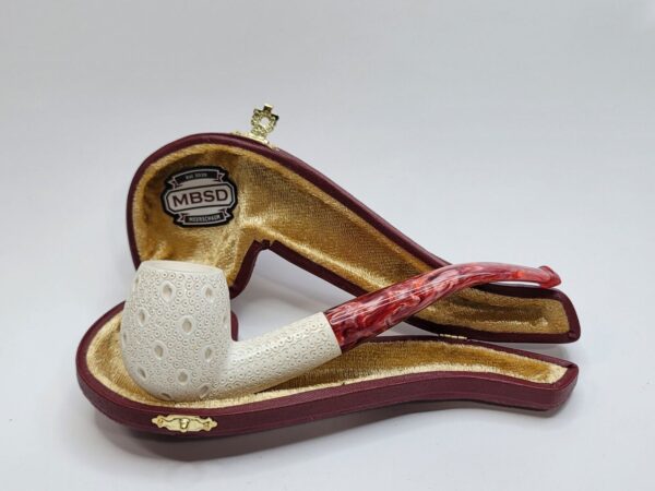 MBSD Meerschaum Bent Billiard Lattice Block Meerschaum Tobacco Pipe, Fitted Case [SOLD OUT] - Image 3