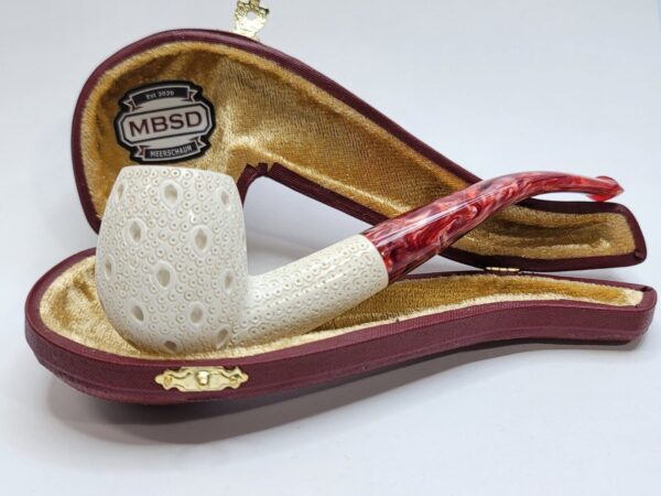 MBSD Meerschaum Bent Billiard Lattice Block Meerschaum Tobacco Pipe, Fitted Case [SOLD OUT] - Image 4