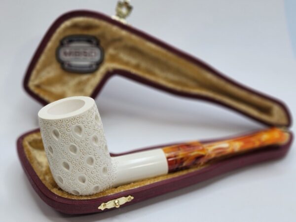 MBSD Meerschaum Lattice Billiard Block Meerschaum Tobacco Pipe, Fitted Case [SOLD OUT] - Image 4