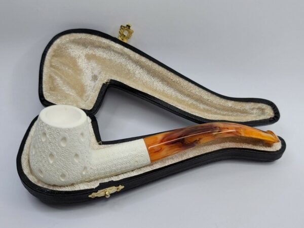 MBSD Meerschaum Lattice Hand Carved Block Meerschaum Tobacco Smoking Pipe, Case [SOLD OUT] - Image 3