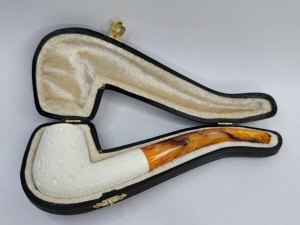 MBSD Meerschaum Lattice Hand Carved Block Meerschaum Tobacco Smoking Pipe, Case [SOLD OUT] - Image 4