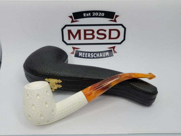 MBSD Meerschaum Lattice Hand Carved Block Meerschaum Tobacco Smoking Pipe, Case [SOLD OUT]