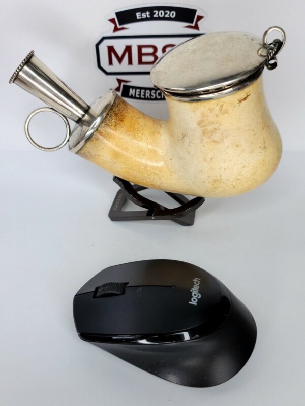 Massive Antique 1800s Meerschaum Tobacco Pipe Bowl, Kalmasch, Double Silver [SOLD OUT] - Image 12