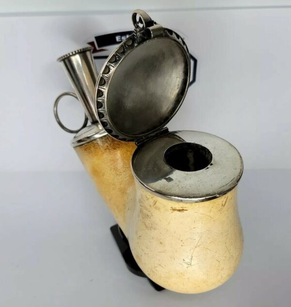 Massive Antique 1800s Meerschaum Tobacco Pipe Bowl, Kalmasch, Double Silver [SOLD OUT] - Image 4