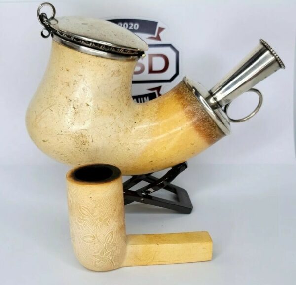 Massive Antique 1800s Meerschaum Tobacco Pipe Bowl, Kalmasch, Double Silver [SOLD OUT] - Image 8