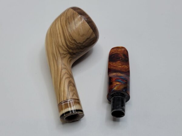 PapaBearPipes Olive Wood Natural Devil Anse Tobacco Pipe, Tusk Fitting, 9mm [SOLD OUT] - Image 15