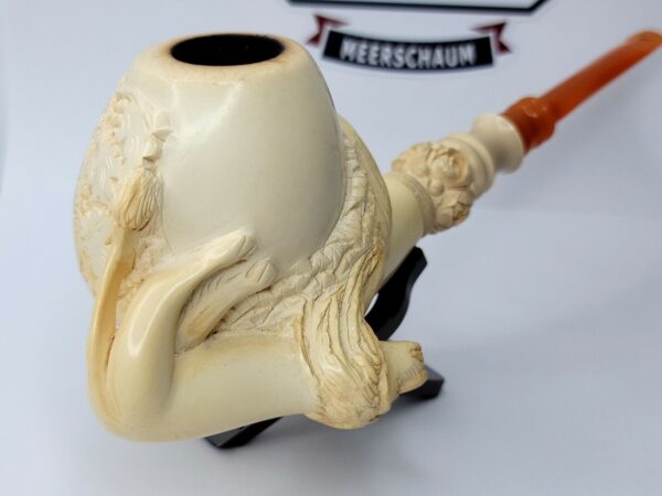 Vintage Hand Carved Meerschaum Tobacco Pipe Figural Of Cherub & Lion Scene [SOLD OUT] - Image 3