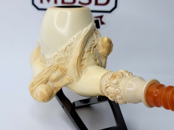 Vintage Hand Carved Meerschaum Tobacco Pipe Figural Of Cherub & Lion Scene [SOLD OUT] - Image 4