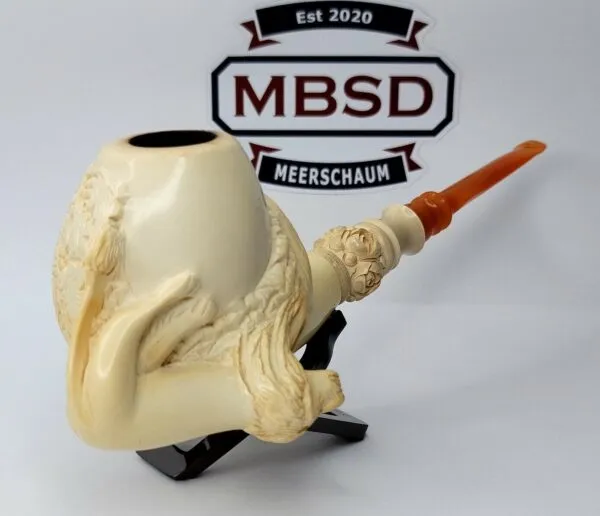 Vintage Hand Carved Meerschaum Tobacco Pipe Figural Of Cherub & Lion Scene [SOLD OUT]