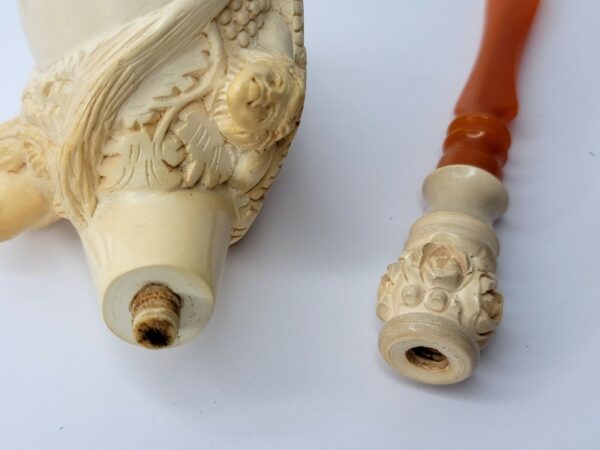 Vintage Hand Carved Meerschaum Tobacco Pipe Figural Of Cherub & Lion Scene [SOLD OUT] - Image 8
