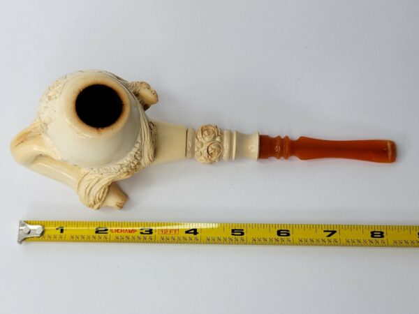 Vintage Hand Carved Meerschaum Tobacco Pipe Figural Of Cherub & Lion Scene [SOLD OUT] - Image 9