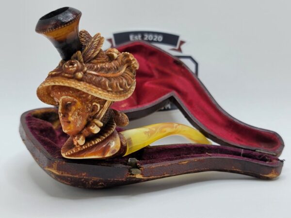 Antique Block Meerschaum Cheroot Cigar Holder Tobacco Smoking Pipe of Lady