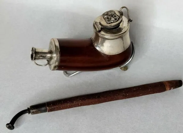Antique Victorian Swedish Silver and Wood Tobacco Pipe w/ Cherry Wood Stem [SOLD OUT]