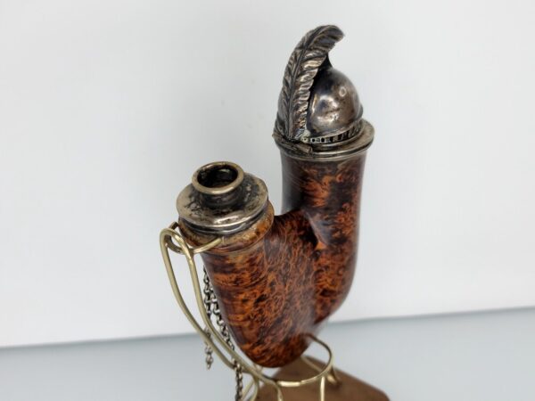 Antique Wooden German Ulmer Tobacco Pipe, Silver Spartan Helmet Windcap, Rare [SOLD OUT] - Image 12