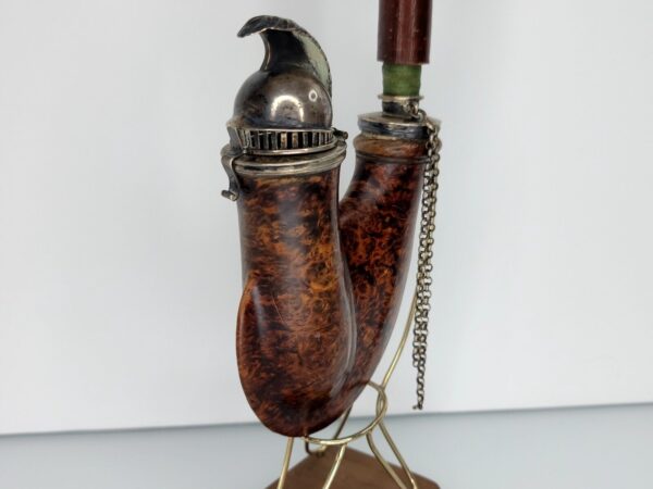 Antique Wooden German Ulmer Tobacco Pipe, Silver Spartan Helmet Windcap, Rare [SOLD OUT] - Image 4