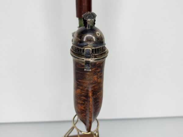Antique Wooden German Ulmer Tobacco Pipe, Silver Spartan Helmet Windcap, Rare [SOLD OUT] - Image 5