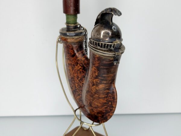 Antique Wooden German Ulmer Tobacco Pipe, Silver Spartan Helmet Windcap, Rare [SOLD OUT] - Image 6