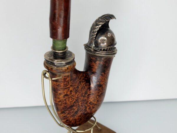 Antique Wooden German Ulmer Tobacco Pipe, Silver Spartan Helmet Windcap, Rare [SOLD OUT] - Image 7