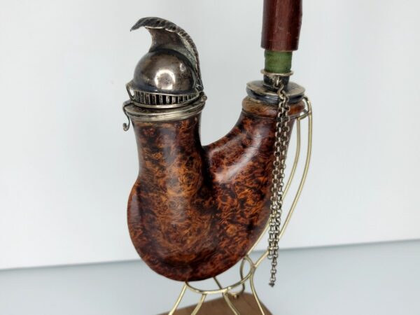 Antique Wooden German Ulmer Tobacco Pipe, Silver Spartan Helmet Windcap, Rare [SOLD OUT]