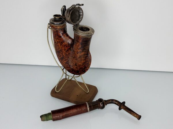 Antique Wooden German Ulmer Tobacco Pipe, Silver Spartan Helmet Windcap, Rare [SOLD OUT] - Image 9
