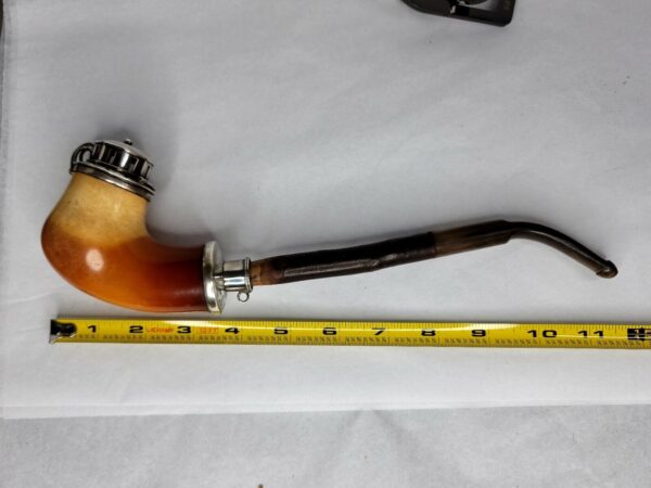 Beautifully Colored Antique German Meerschaum Pipe, w/ Horned Cherry Wood Stem [SOLD OUT] - Image 12