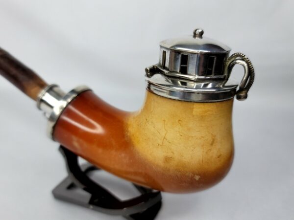 Beautifully Colored Antique German Meerschaum Pipe, w/ Horned Cherry Wood Stem [SOLD OUT] - Image 3