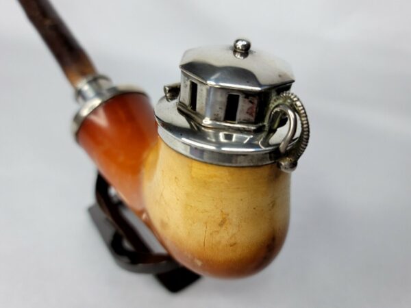 Beautifully Colored Antique German Meerschaum Pipe, w/ Horned Cherry Wood Stem [SOLD OUT] - Image 4