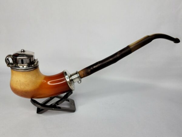Beautifully Colored Antique German Meerschaum Pipe, w/ Horned Cherry Wood Stem [SOLD OUT] - Image 5
