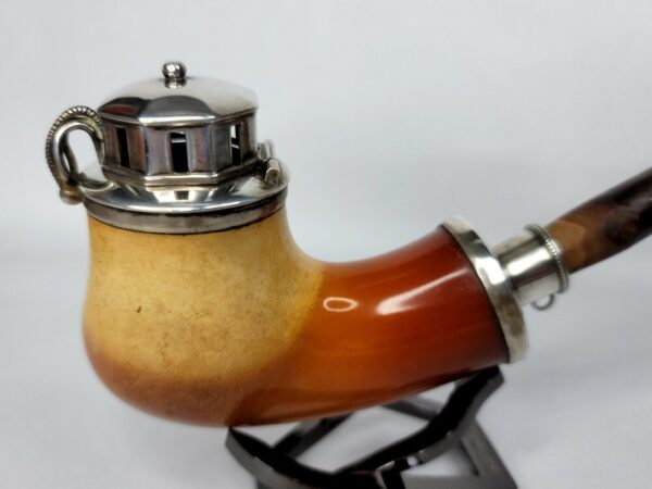 Beautifully Colored Antique German Meerschaum Pipe, w/ Horned Cherry Wood Stem [SOLD OUT] - Image 6