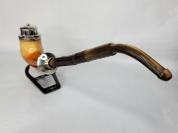Beautifully Colored Antique German Meerschaum Pipe, w/ Horned Cherry Wood Stem [SOLD OUT] - Image 7