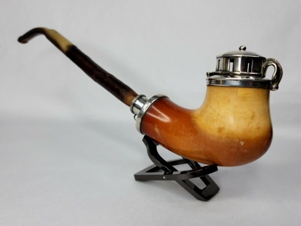 Beautifully Colored Antique German Meerschaum Pipe, w/ Horned Cherry Wood Stem [SOLD OUT]