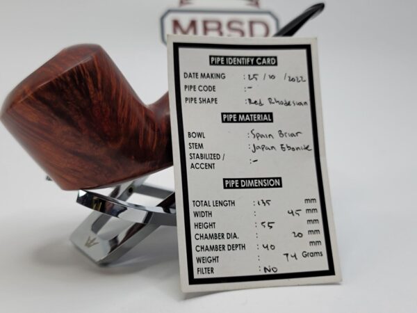 Bennie Joe Red Rhodesian Smooth Briar Tobacco Pipe, Spanish Briar, Ebonite [SOLD OUT] - Image 16