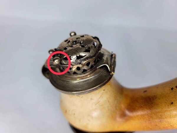 Large Antique 19th Century Meerschaum Tobacco Pipe, Mounted Silver w/ Stem [SOLD OUT] - Image 13