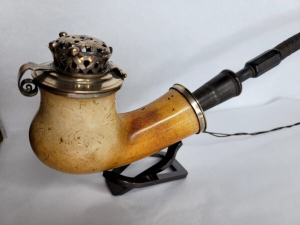 Large Antique 19th Century Meerschaum Tobacco Pipe, Mounted Silver w/ Stem [SOLD OUT] - Image 4