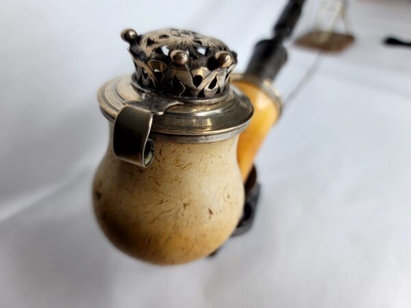 Large Antique 19th Century Meerschaum Tobacco Pipe, Mounted Silver w/ Stem [SOLD OUT] - Image 5