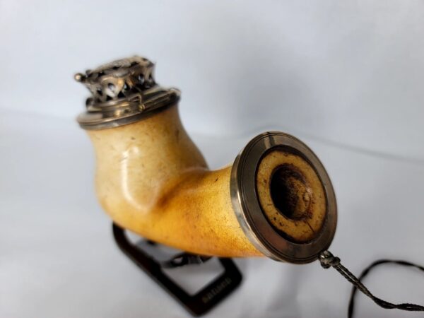Large Antique 19th Century Meerschaum Tobacco Pipe, Mounted Silver w/ Stem [SOLD OUT] - Image 9
