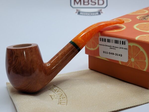 Savinelli Arancia Smooth Brown 670 KS Bent Billiard Briar Tobacco Pipe, 6mm [SOLD OUT] - Image 3
