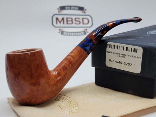 Savinelli Fantasia Smooth Natural 606 KS Bent Billiard Briar Smoking Pipe, 6mm [SOLD OUT]