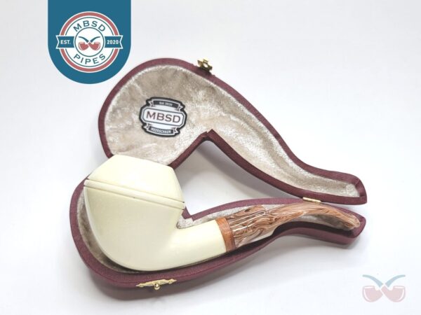 MBSD Meerschaum Bent Rhodesian Block Meerschaum Tobacco Pipe, 9mm Filter, Case [SOLD OUT]