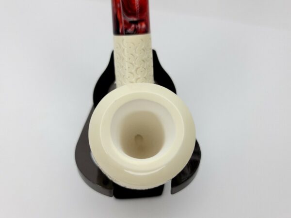 Medium Sized Hand Carved Block Meerschaum Pipe With Lattice Design w Fitted Case [SOLD OUT] - Image 11