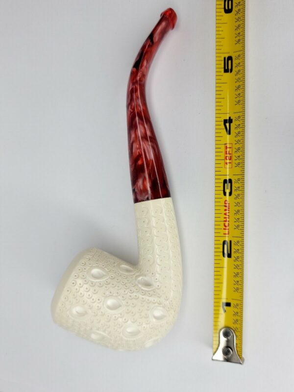 Medium Sized Hand Carved Block Meerschaum Pipe With Lattice Design w Fitted Case [SOLD OUT] - Image 12