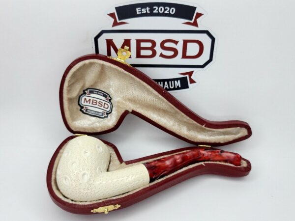 Medium Sized Hand Carved Block Meerschaum Pipe With Lattice Design w Fitted Case [SOLD OUT] - Image 3