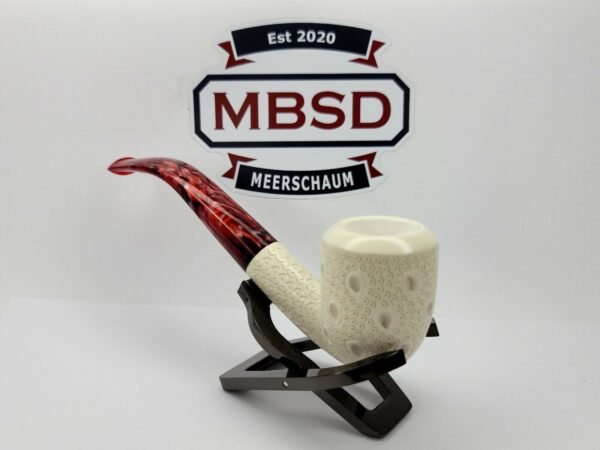 Medium Sized Hand Carved Block Meerschaum Pipe With Lattice Design w Fitted Case [SOLD OUT] - Image 5