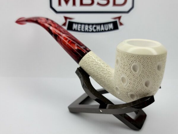 Medium Sized Hand Carved Block Meerschaum Pipe With Lattice Design w Fitted Case [SOLD OUT] - Image 6
